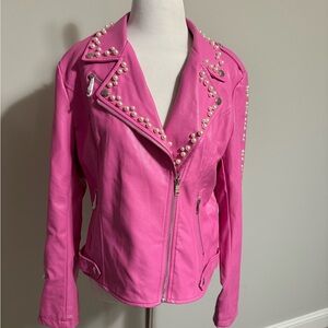Chic Pink Studded Leather Jacket